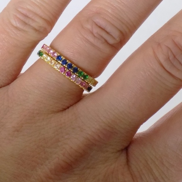 new in box! set of 2 stacking rings rainbow cz diamond 925 sterling - Picture 1 of 5